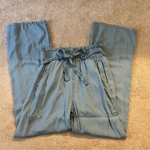 High waist wide leg chambray pants
